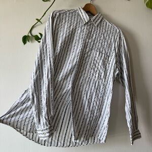 V2 by Versace Black and White Floral Stripe Button Down Shirt